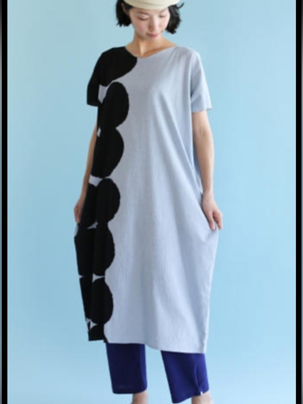 Sou Sou Relaxed Light Blue Maxi Dress with Black Graphic Circle Grahic